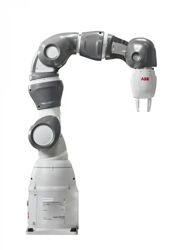 En gråvit ABB kollaborativ industrirobot(COBOT)